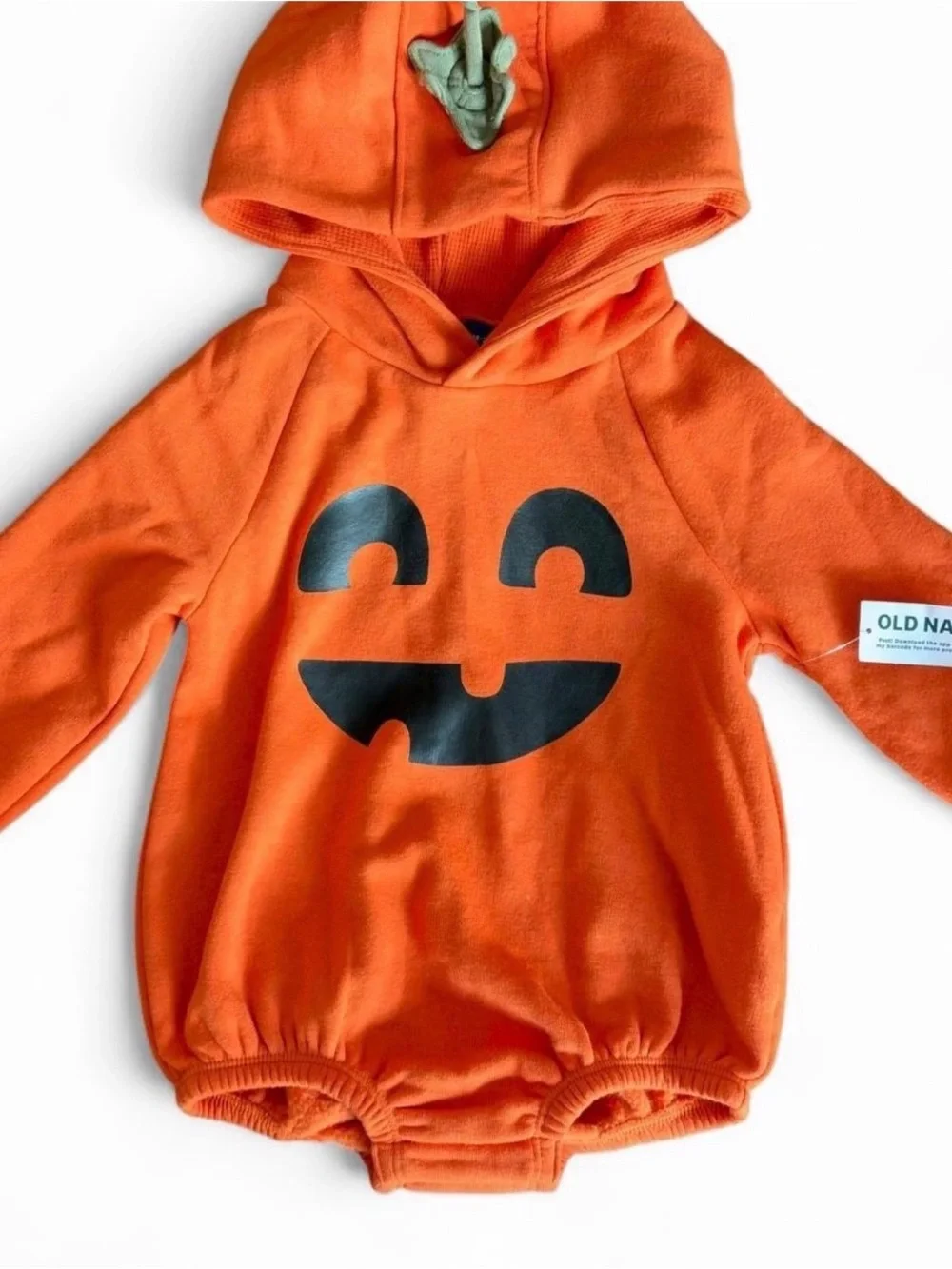 NWT Old Navy Orange Pumpkin Hooded One-Piece Jack-O'-Lantern Bubble Romper 18-24